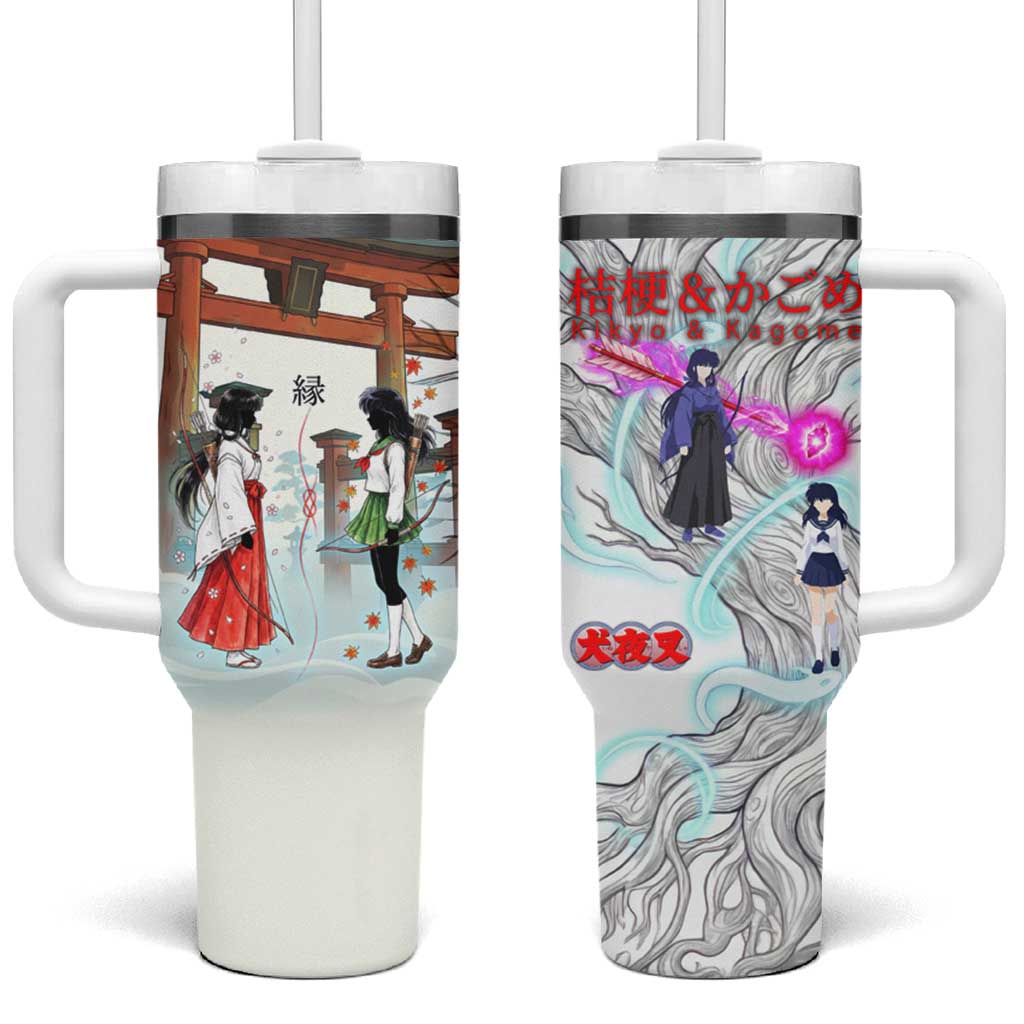 Kikyo and Kagome Inuyasha Series Tumbler With Handle Spiritual Anime Art Style with Sacred Tree and Torii Gate TS04