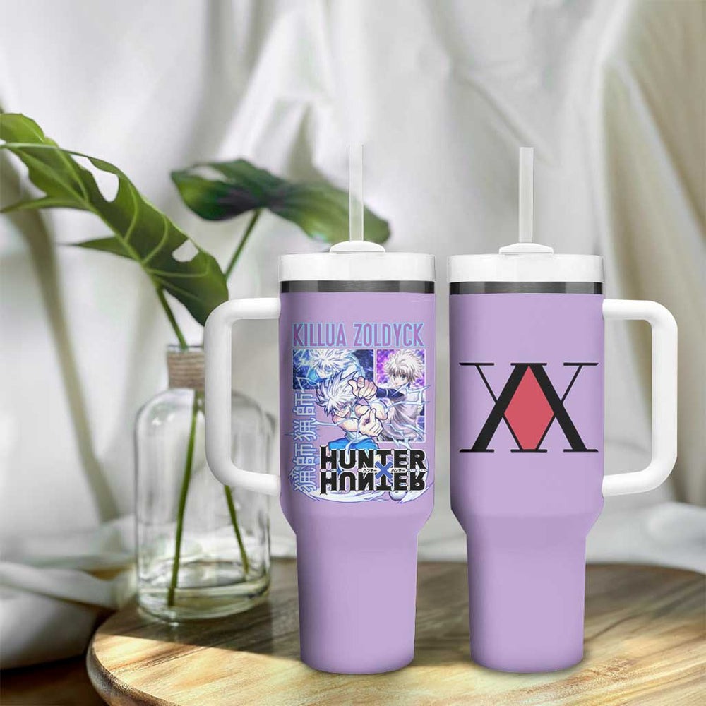 Killua Zoldyck Hunter x Hunter Lightning Aura Design Tumbler With Handle with Transformation Artwork and Anime Style Graphics TS04 Killua Zoldyck Hunter x Hunter Lightning Aura Design Tumbler With Handle with Transformation Artwork and Anime Style Graphics TS04