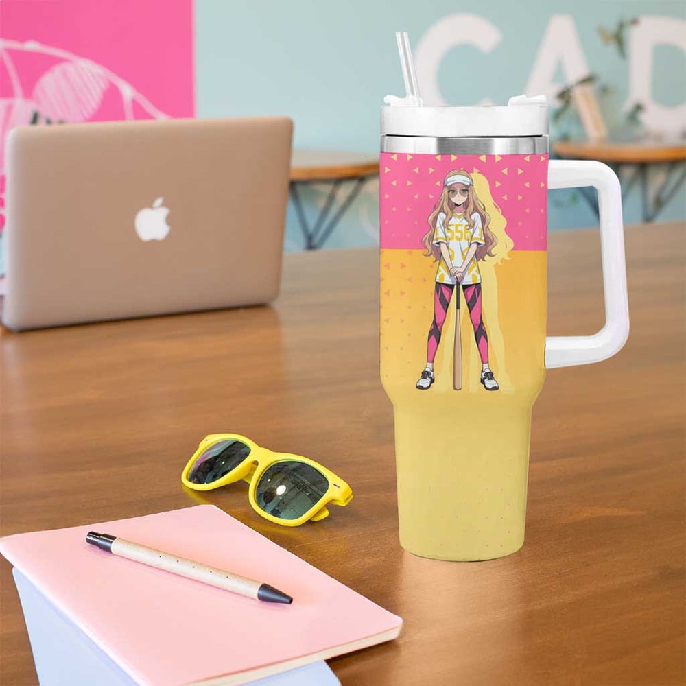 Kokoro Tumbler With Handle Sunset Gradient Baseball Anime Style TS04 Kokoro Tumbler With Handle Sunset Gradient Baseball Anime Style TS04