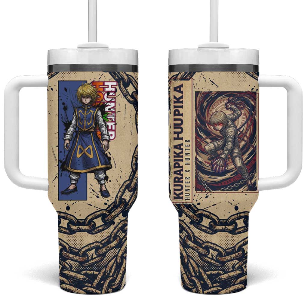 Kurapika Hunter x Hunter Chain Theme Tumbler With Handle with Scarlet Eyes and Vintage Anime Artwork Design TS04