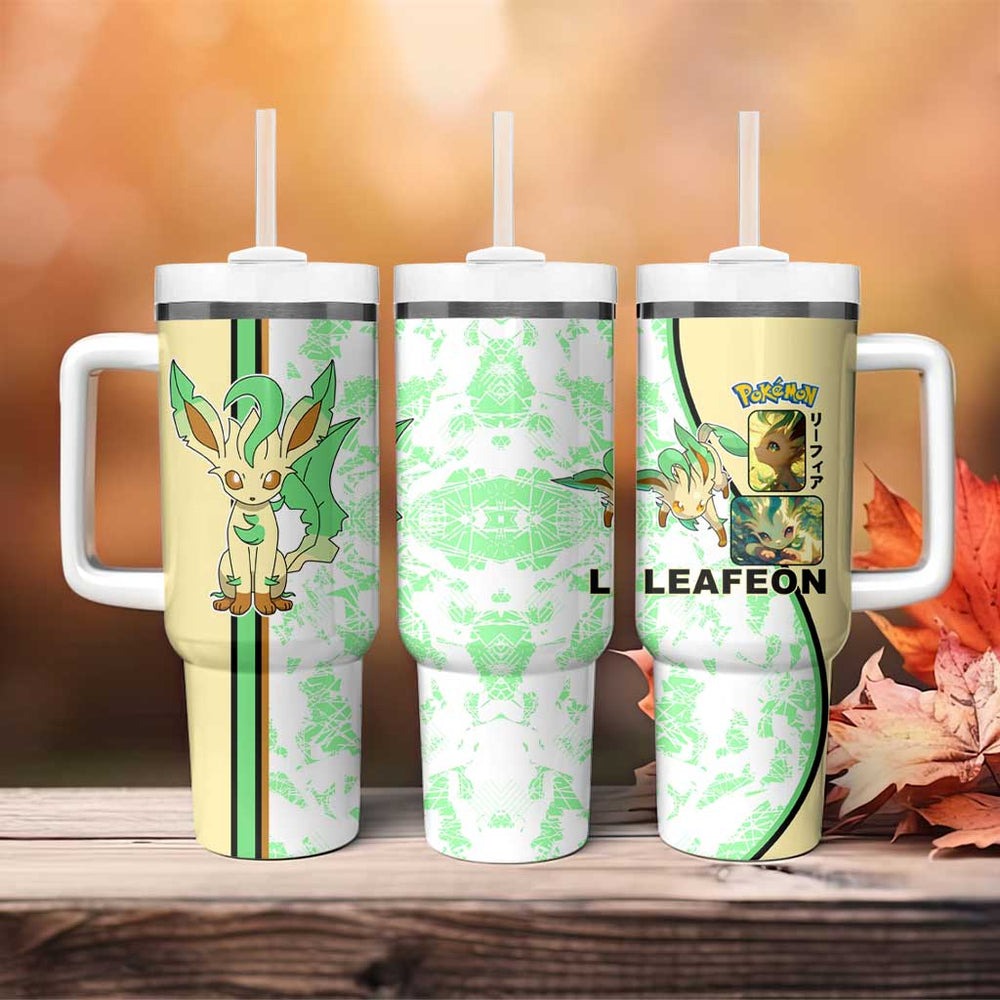 Leafeon Tumbler With Handle with Grass Type and Leafy Nature Pose Design TS04 Leafeon Tumbler With Handle with Grass Type and Leafy Nature Pose Design TS04