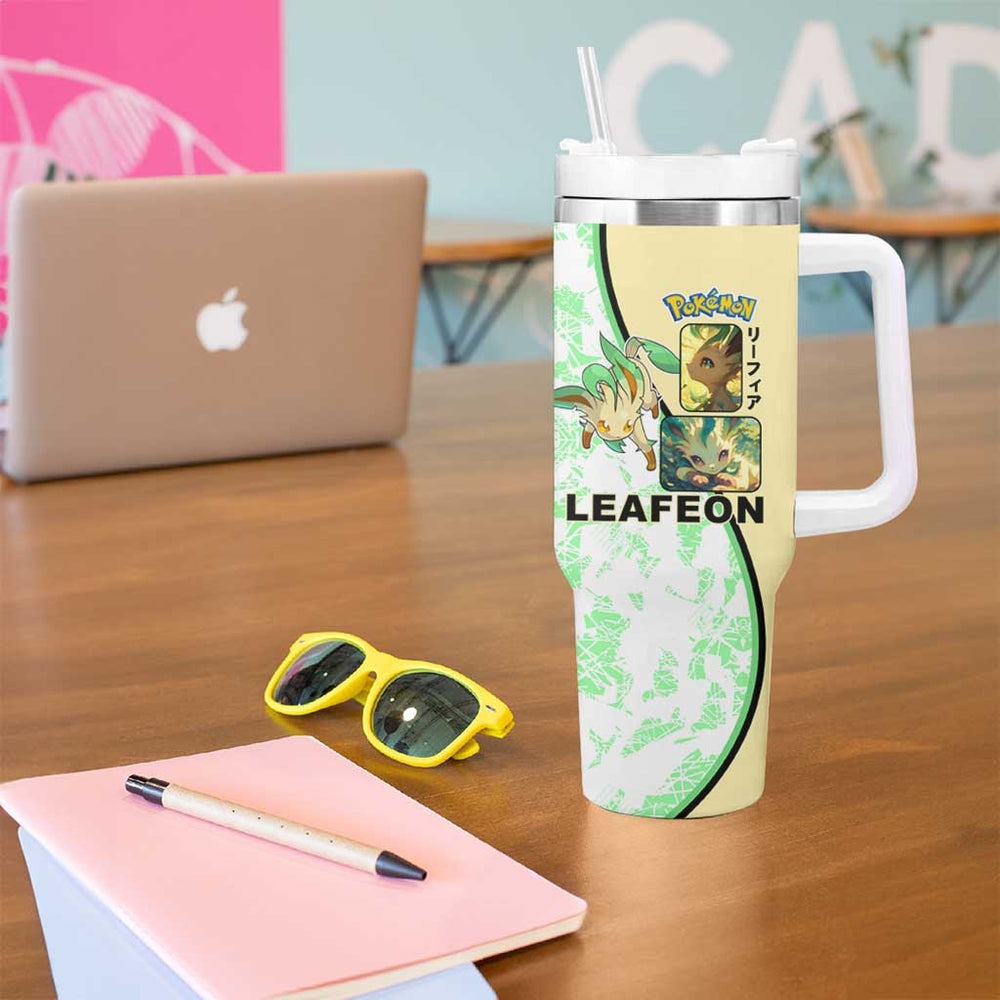 Leafeon Tumbler With Handle with Grass Type and Leafy Nature Pose Design TS04 Leafeon Tumbler With Handle with Grass Type and Leafy Nature Pose Design TS04