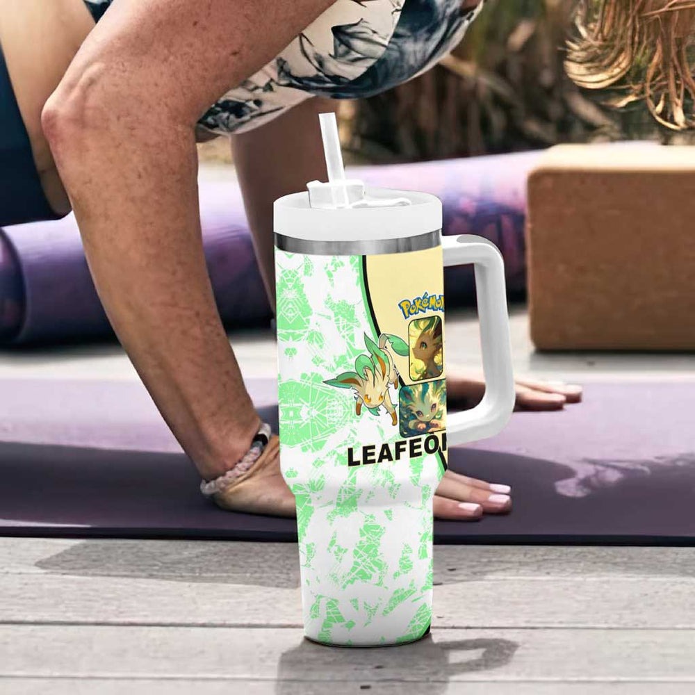 Leafeon Tumbler With Handle with Grass Type and Leafy Nature Pose Design TS04 Leafeon Tumbler With Handle with Grass Type and Leafy Nature Pose Design TS04