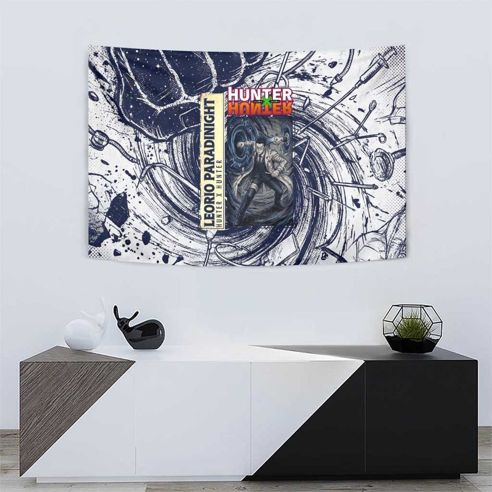 Leorio Paradinight Portal Energy Theme Tumbler With Handle with Dynamic Anime Artwork and Blue Grunge Design TS04