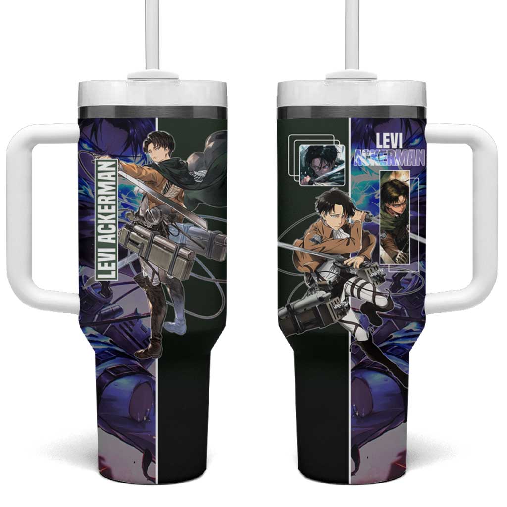 Levi Ackerman from Attack on Titan Tumbler With Handle with Dynamic Poses and Green Background Design TS04