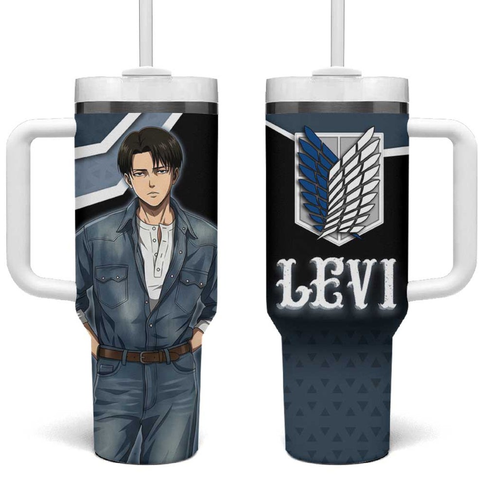 Levi Attack on Titan Tumbler With Handle Anime Denim Illustration TS04 Levi Attack on Titan Tumbler With Handle Anime Denim Illustration TS04