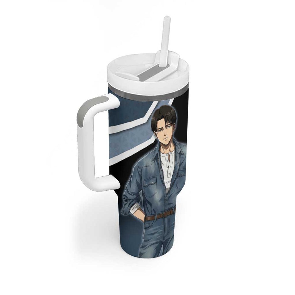 Levi Attack on Titan Tumbler With Handle Anime Denim Illustration TS04 Levi Attack on Titan Tumbler With Handle Anime Denim Illustration TS04