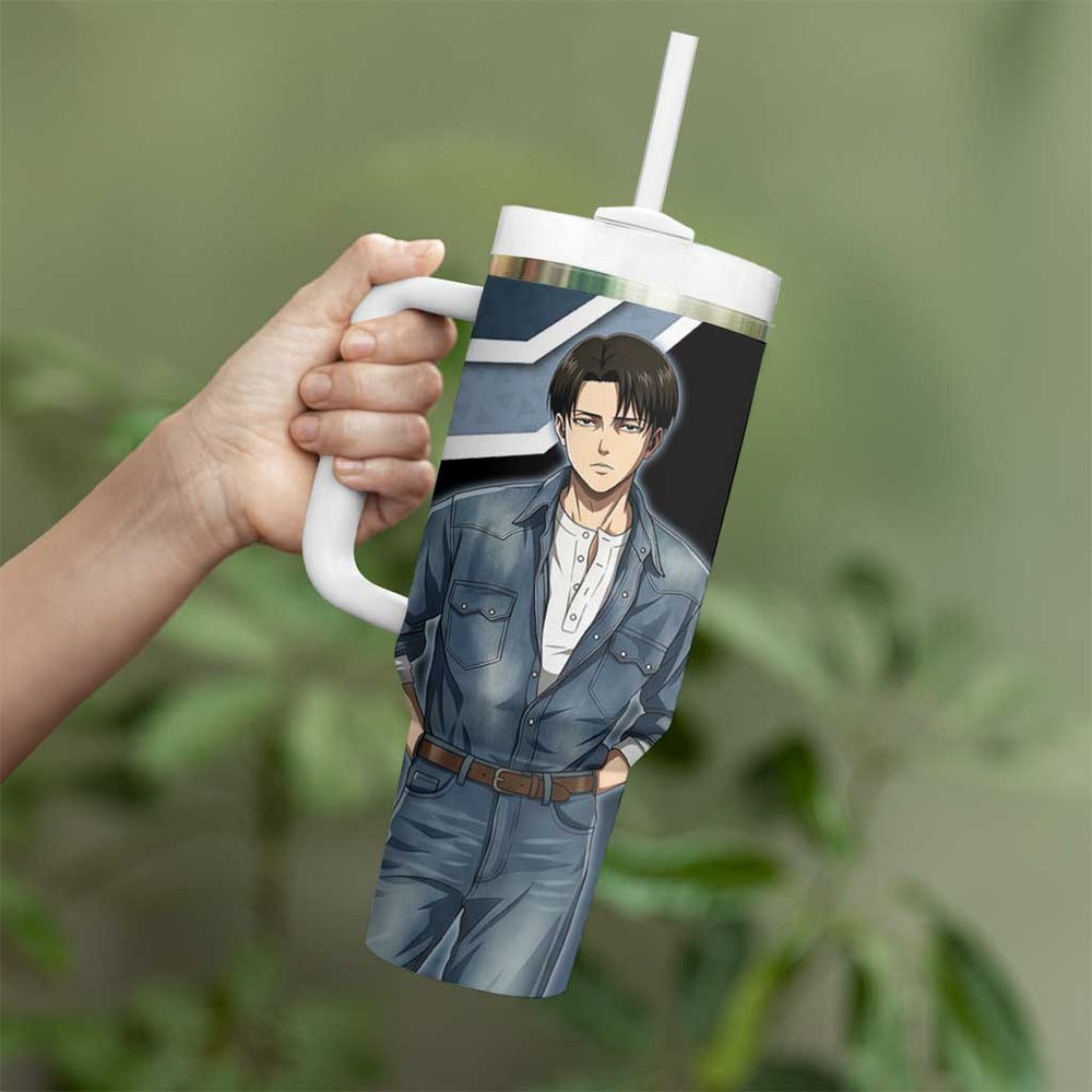 Levi Attack on Titan Tumbler With Handle Anime Denim Illustration TS04 Levi Attack on Titan Tumbler With Handle Anime Denim Illustration TS04