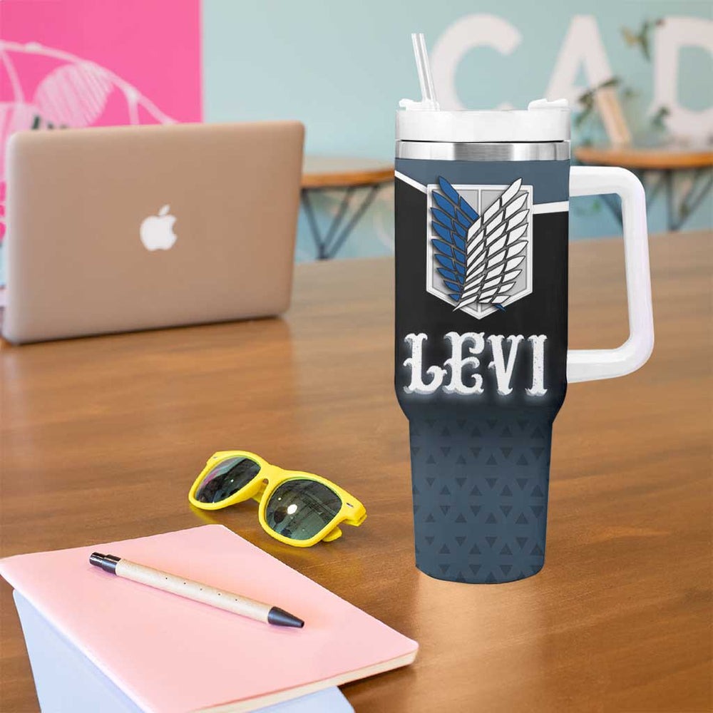 Levi Attack on Titan Tumbler With Handle Anime Denim Illustration TS04 Levi Attack on Titan Tumbler With Handle Anime Denim Illustration TS04