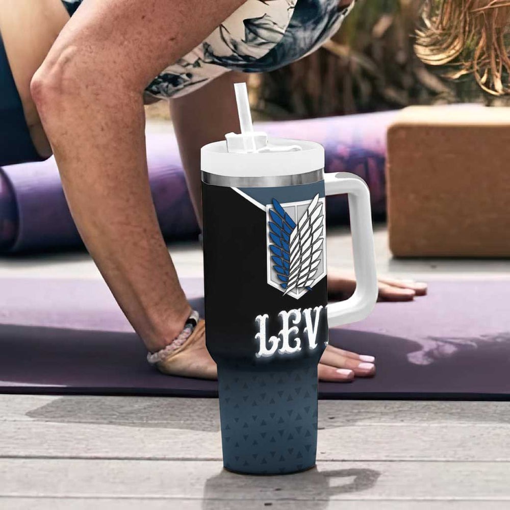 Levi Attack on Titan Tumbler With Handle Anime Denim Illustration TS04 Levi Attack on Titan Tumbler With Handle Anime Denim Illustration TS04