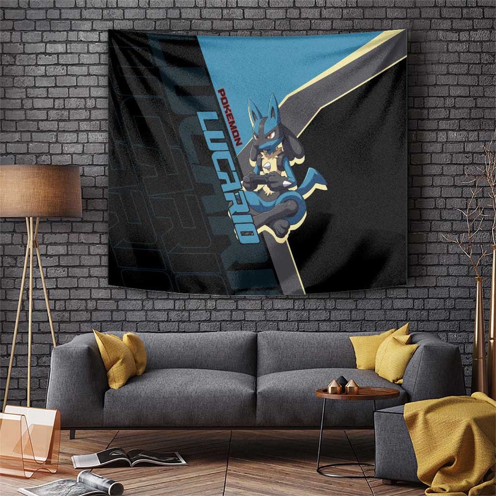 Lucario Poké Tapestry Edgy Retro Anime Style TS04 Lucario Poké Tapestry Edgy Retro Anime Style TS04