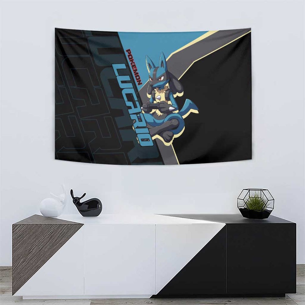 Lucario Poké Tapestry Edgy Retro Anime Style TS04 Lucario Poké Tapestry Edgy Retro Anime Style TS04