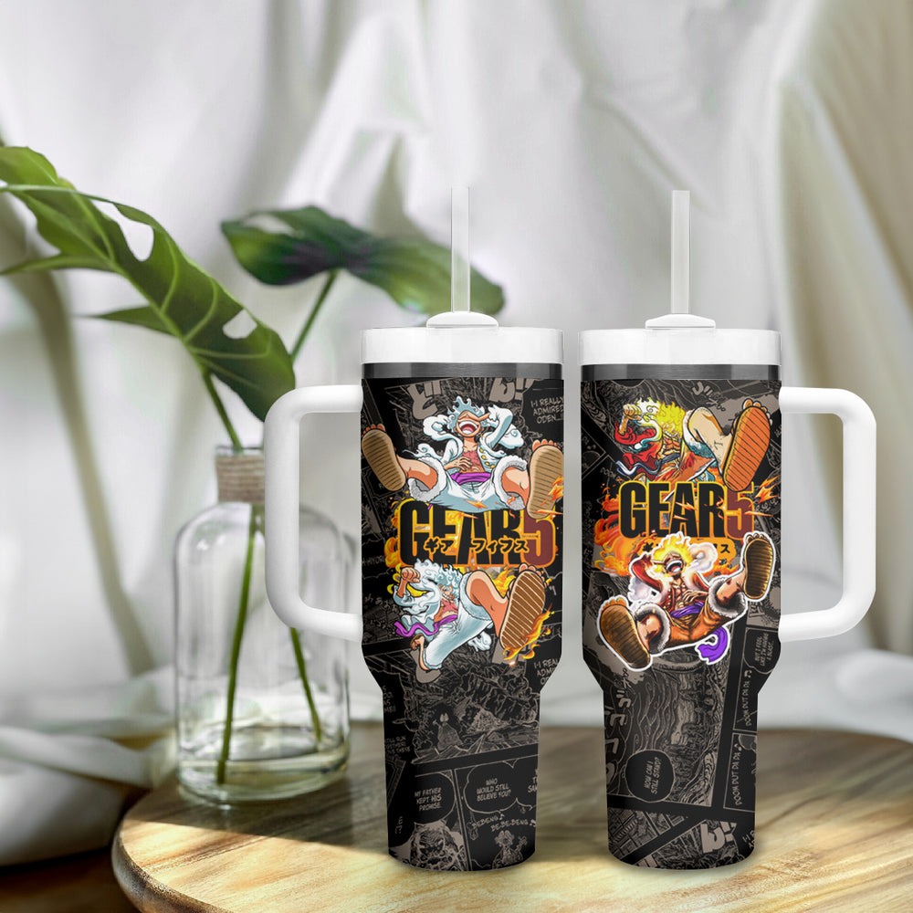 Luffy Gear 5 - One Piece Tumbler With Handle Anime Mix Manga Style TS04 Luffy Gear 5 - One Piece Tumbler With Handle Anime Mix Manga Style TS04