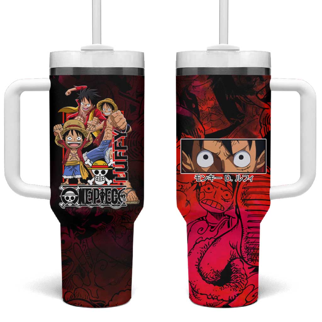 Luffy One Piece Red Theme Tumbler With Handle with Straw Hat Crew and Gear Transformation Design TS04