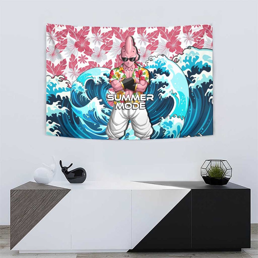 Majin Buu Dragon Ball Summer Theme Tumbler With Handle with Floral Shirt Sunglasses Shenron and Ocean Wave Background TS04 Majin Buu Dragon Ball Summer Theme Tumbler With Handle with Floral Shirt Sunglasses Shenron and Ocean Wave Background TS04