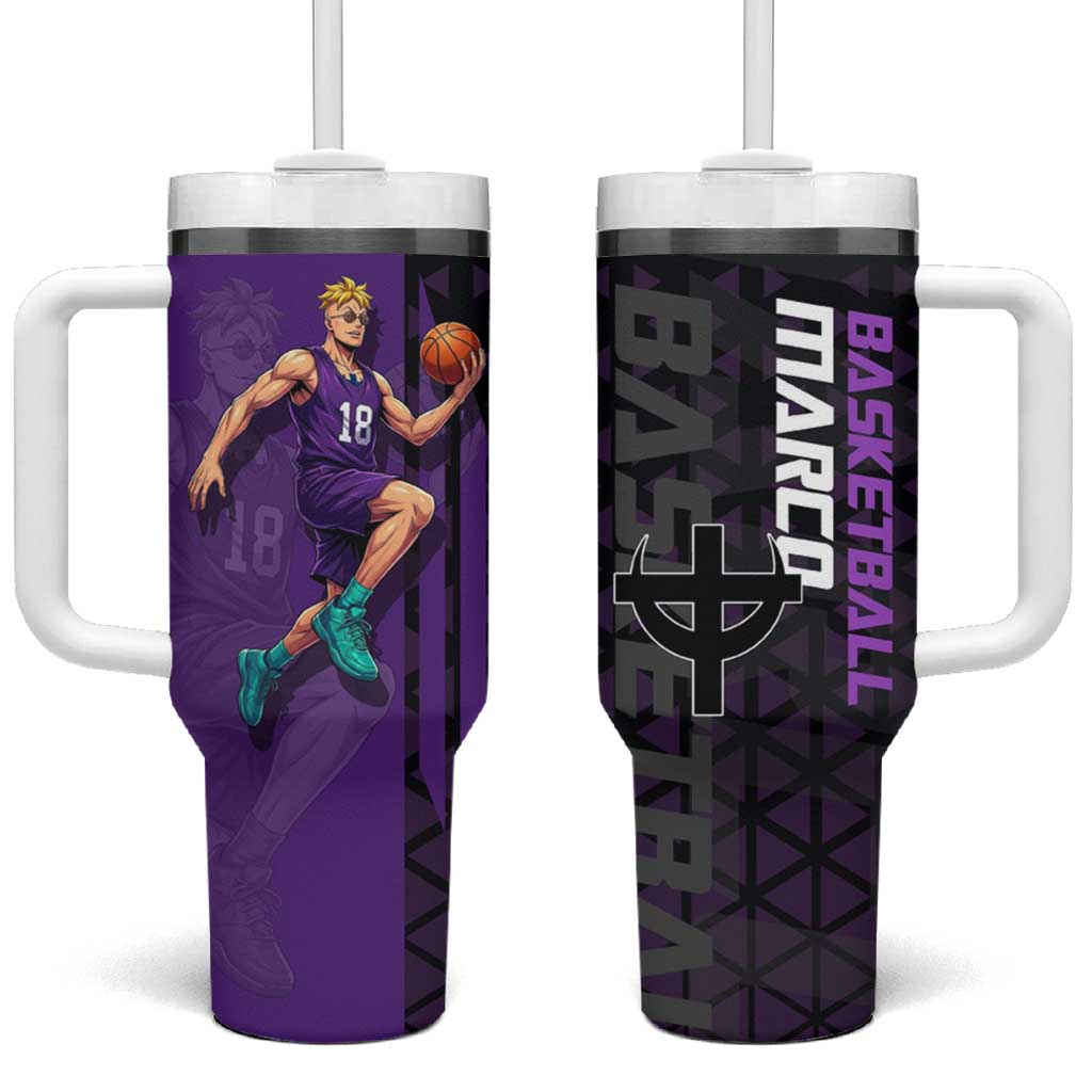 Marco One Piece Basketball Theme Purple and Black Design Tumbler With Handle with Phoenix Emblem and Action Pose TS04