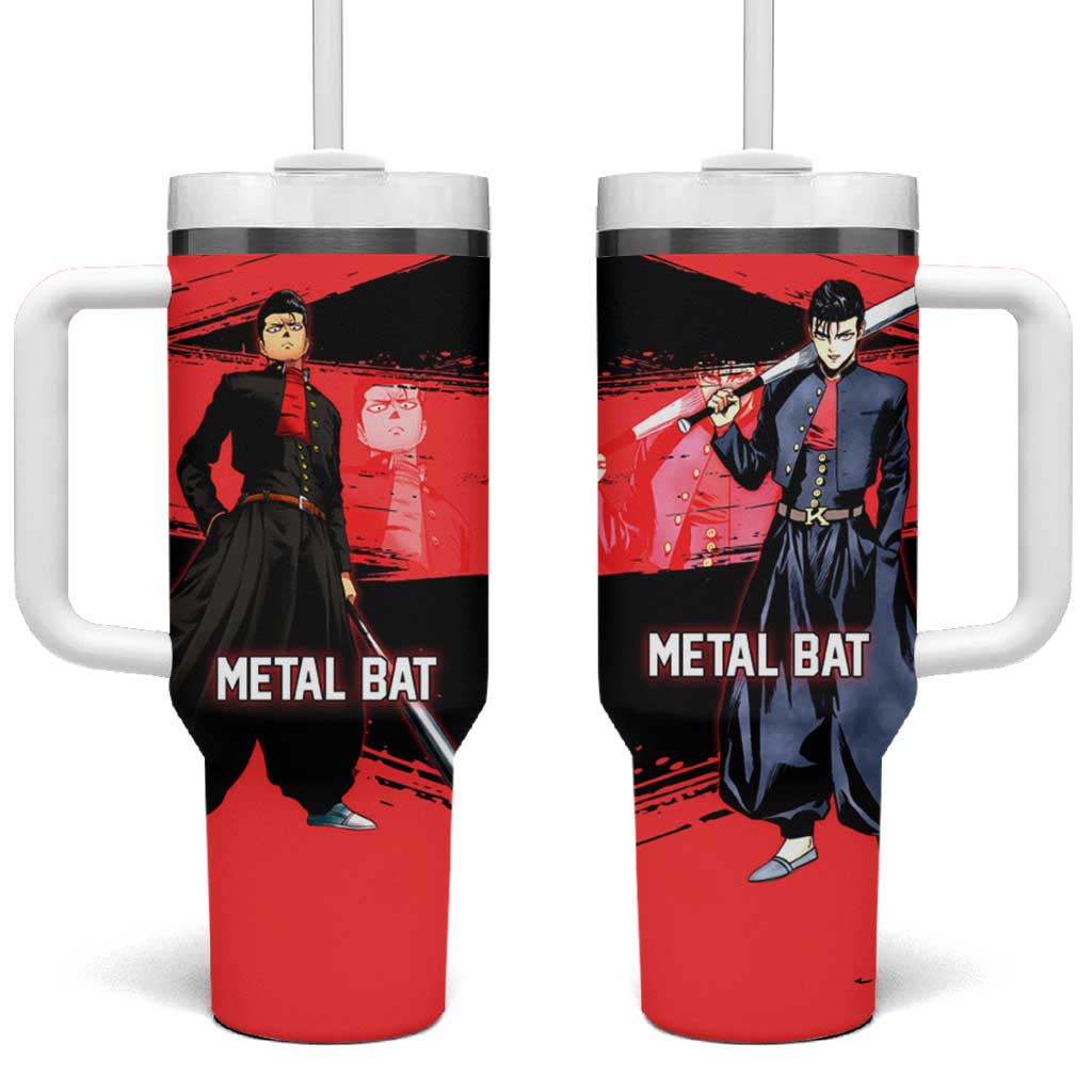 Metal Bat One Punch Man Anime Red and Black Theme Tumbler With Handle with Street Fighter Style and Bold Bat Stance TS04