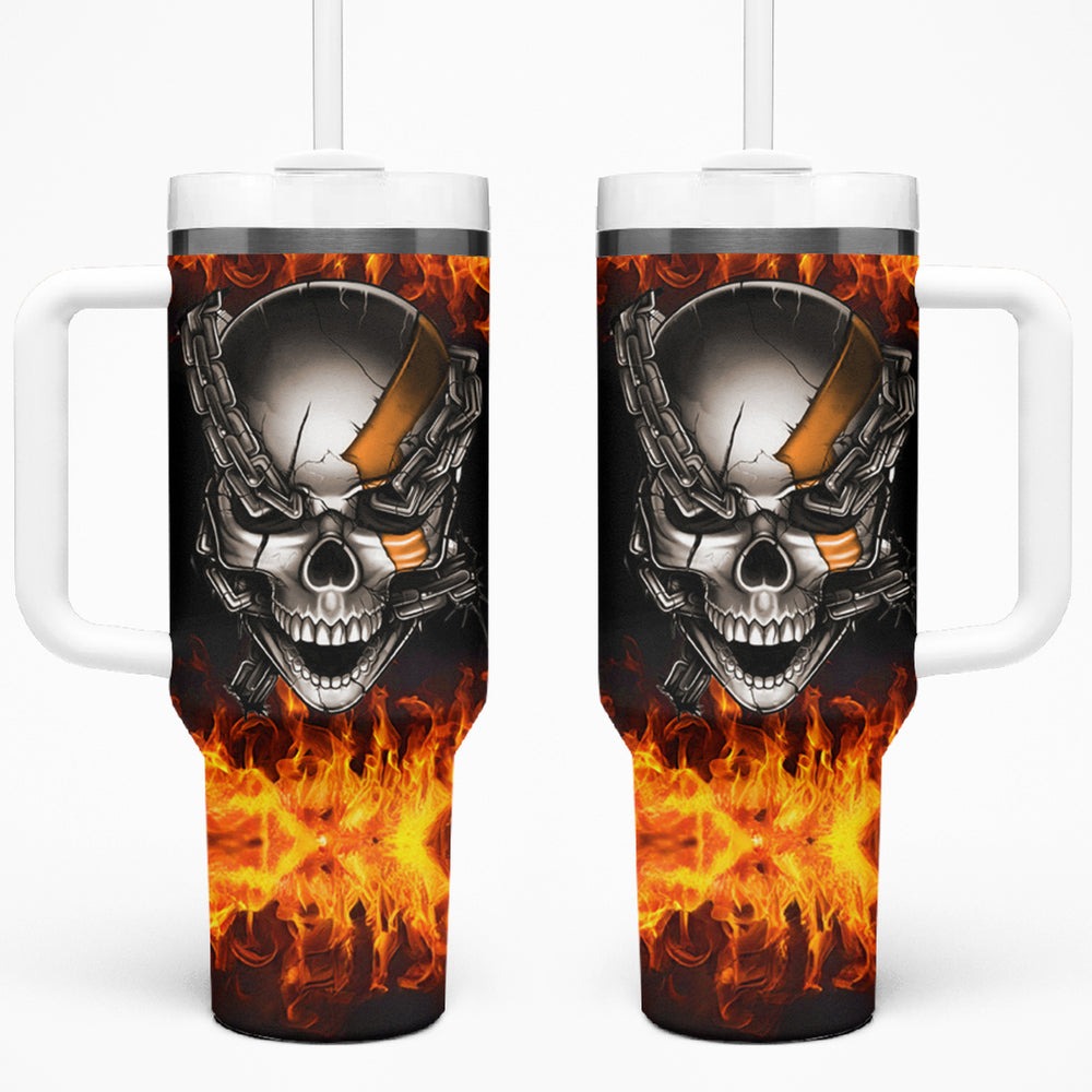 Metal Skull Tumbler With Handle Infernal Chains in Fiery Abyss DT01 Metal Skull Tumbler With Handle Infernal Chains in Fiery Abyss DT01