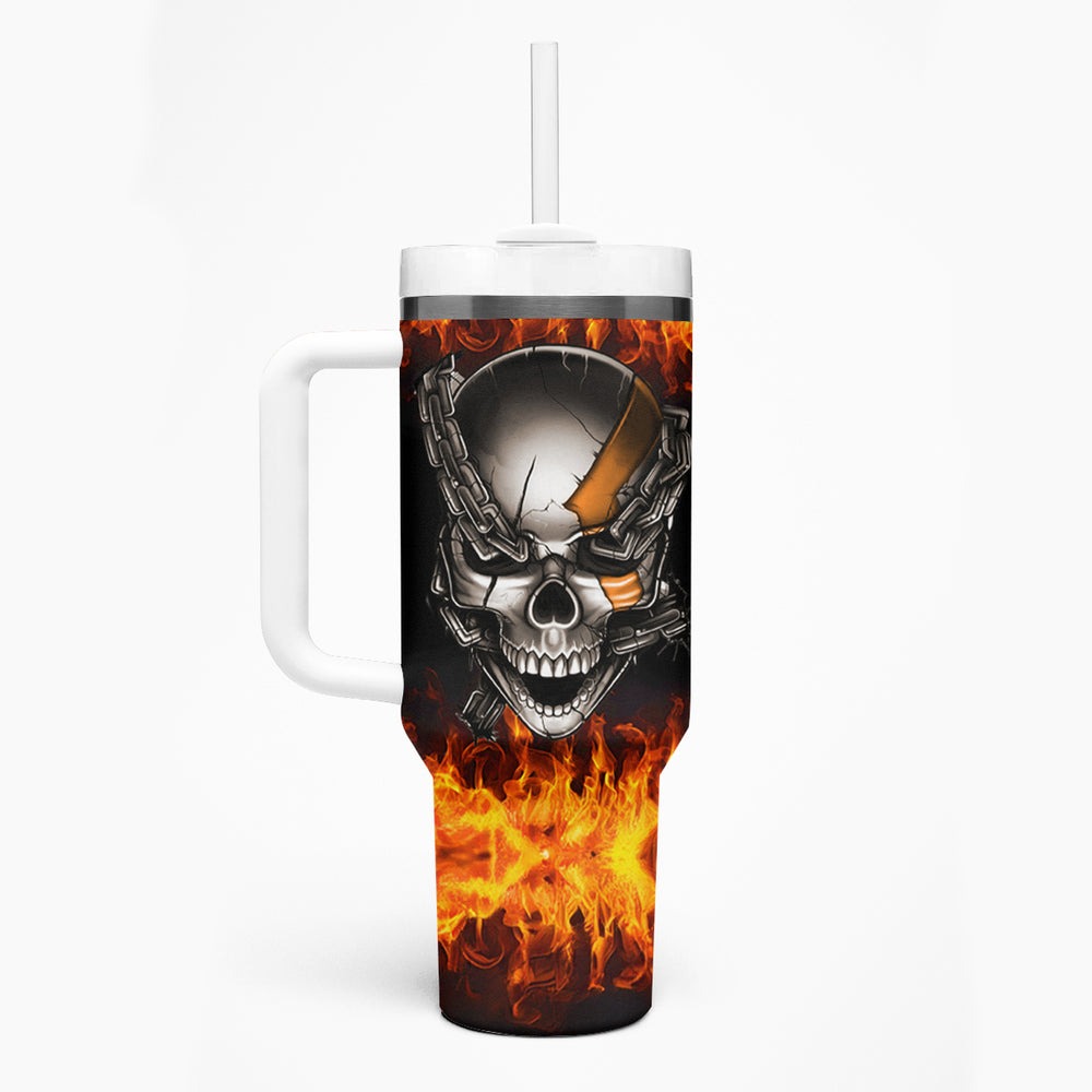Metal Skull Tumbler With Handle Infernal Chains in Fiery Abyss DT01 Metal Skull Tumbler With Handle Infernal Chains in Fiery Abyss DT01