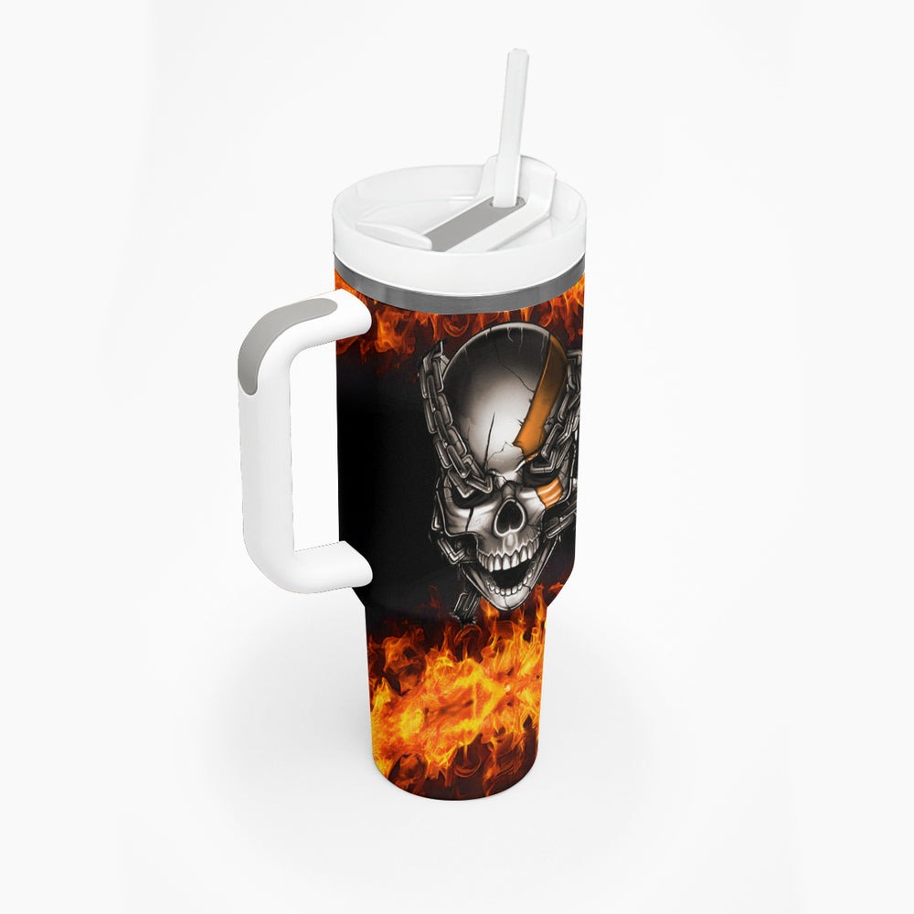 Metal Skull Tumbler With Handle Infernal Chains in Fiery Abyss DT01 Metal Skull Tumbler With Handle Infernal Chains in Fiery Abyss DT01