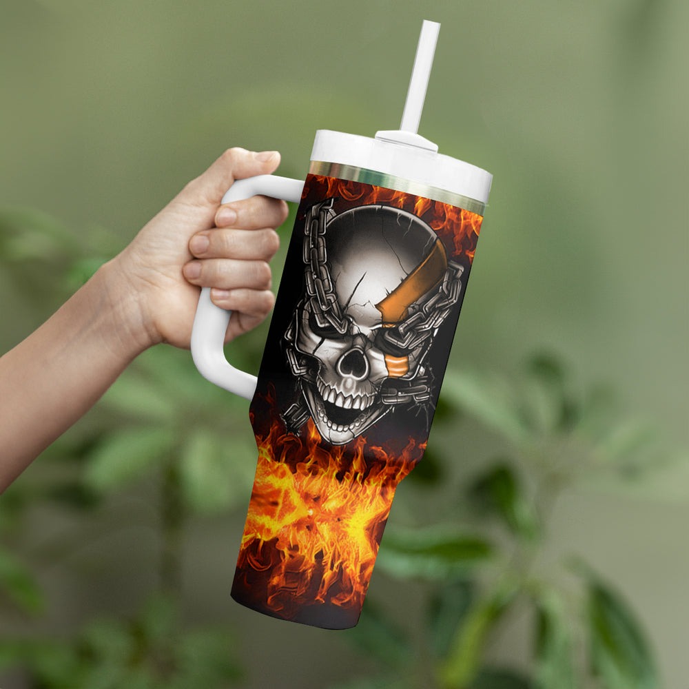 Metal Skull Tumbler With Handle Infernal Chains in Fiery Abyss DT01 Metal Skull Tumbler With Handle Infernal Chains in Fiery Abyss DT01