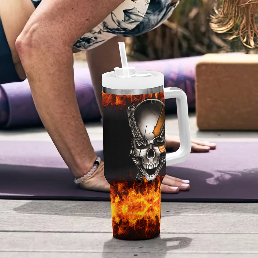 Metal Skull Tumbler With Handle Infernal Chains in Fiery Abyss DT01 Metal Skull Tumbler With Handle Infernal Chains in Fiery Abyss DT01