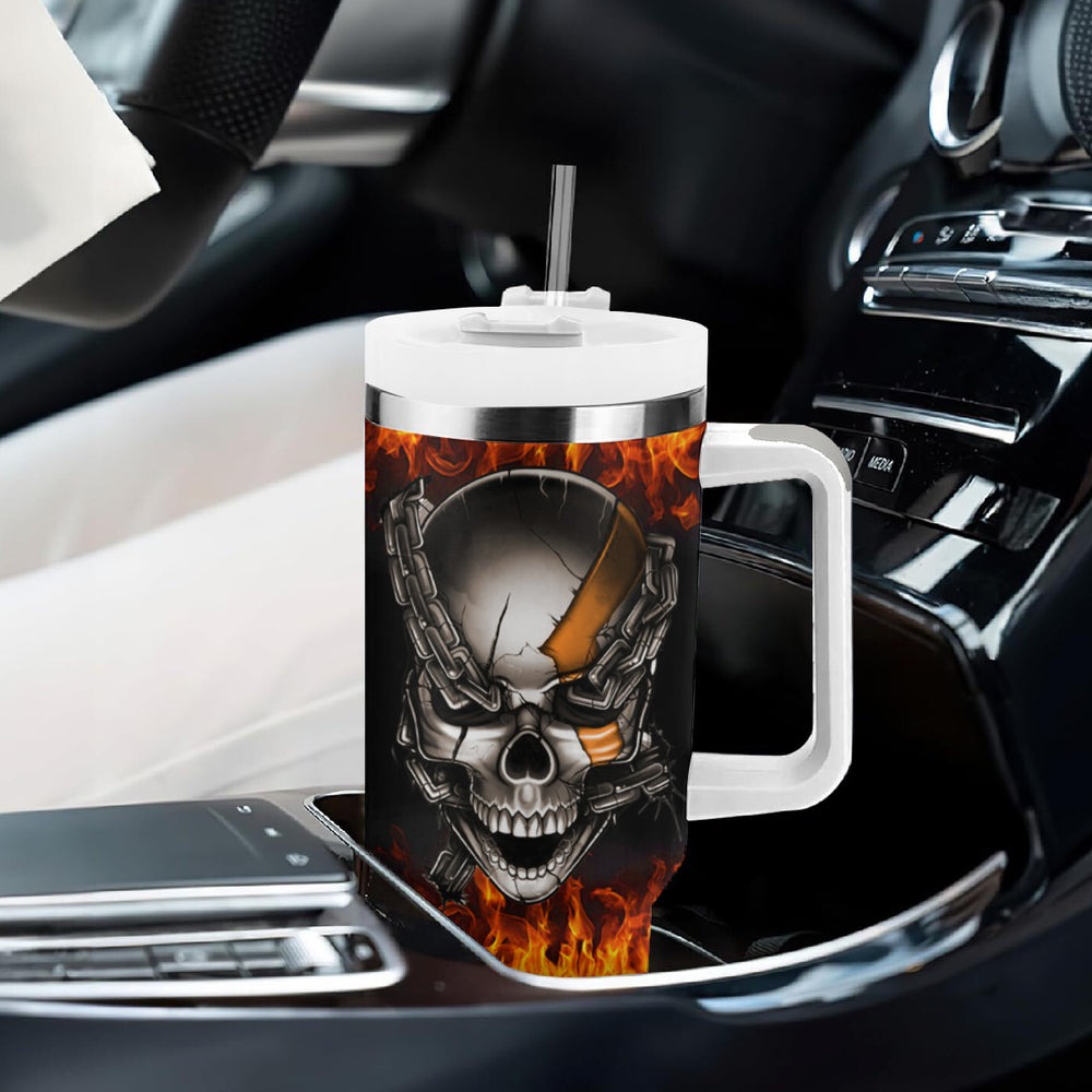 Metal Skull Tumbler With Handle Infernal Chains in Fiery Abyss DT01 Metal Skull Tumbler With Handle Infernal Chains in Fiery Abyss DT01