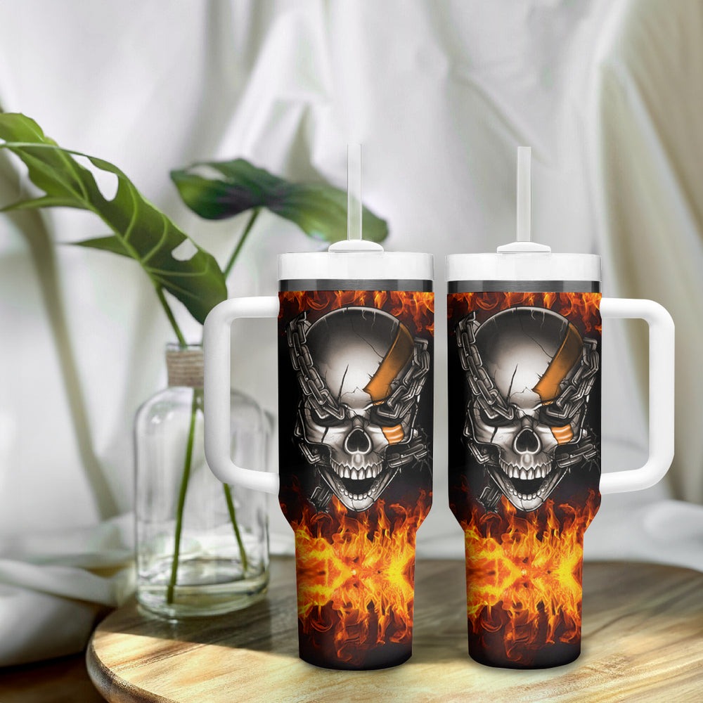 Metal Skull Tumbler With Handle Infernal Chains in Fiery Abyss DT01 Metal Skull Tumbler With Handle Infernal Chains in Fiery Abyss DT01