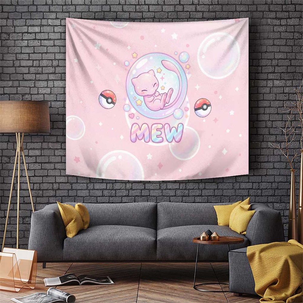 Mew Tapestry Pastel Kawaii Bubble Art TS04 Mew Tapestry Pastel Kawaii Bubble Art TS04