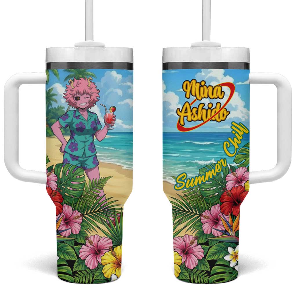 Mina Ashido Summer Chill Tumbler With Handle Tropical Anime Cocktail Vibes TS04