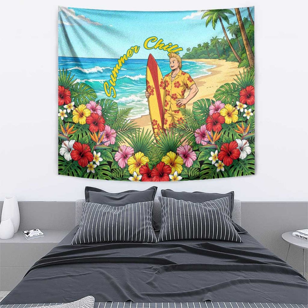 Mirio Togata Summer Chill Tumbler With Handle Tropical Anime Surf Scene TS04 Mirio Togata Summer Chill Tumbler With Handle Tropical Anime Surf Scene TS04