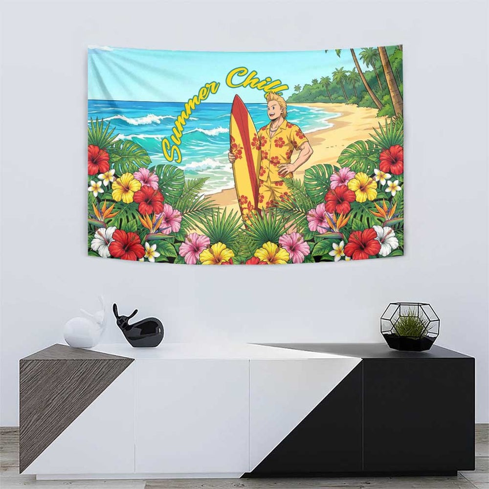 Mirio Togata Summer Chill Tumbler With Handle Tropical Anime Surf Scene TS04 Mirio Togata Summer Chill Tumbler With Handle Tropical Anime Surf Scene TS04