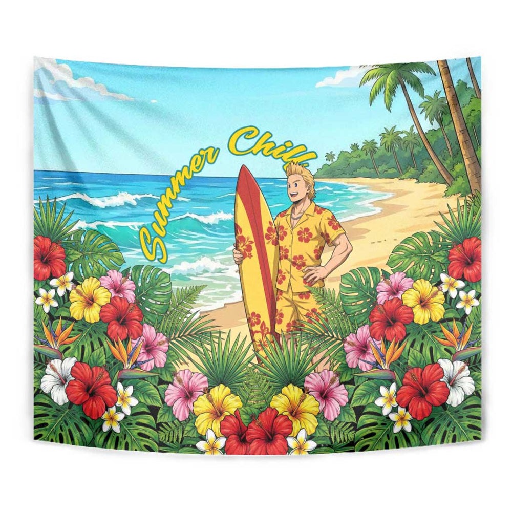 Mirio Togata Summer Chill Tumbler With Handle Tropical Anime Surf Scene TS04 Mirio Togata Summer Chill Tumbler With Handle Tropical Anime Surf Scene TS04
