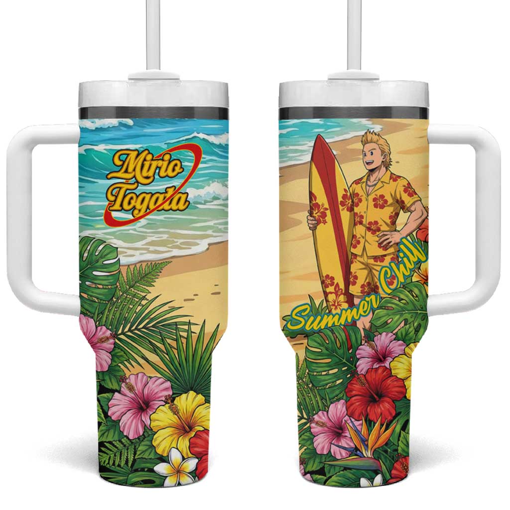 Mirio Togata Summer Chill Tumbler With Handle Tropical Anime Surf Scene TS04