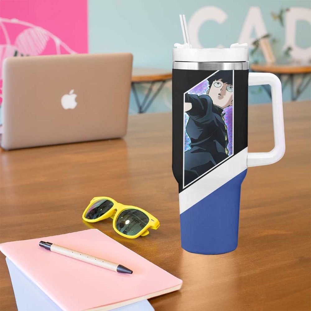 Mob Psycho 100 Tumbler With Handle with Shigeo Kageyama and Spirit Aura Anime Design TS04 Mob Psycho 100 Tumbler With Handle with Shigeo Kageyama and Spirit Aura Anime Design TS04