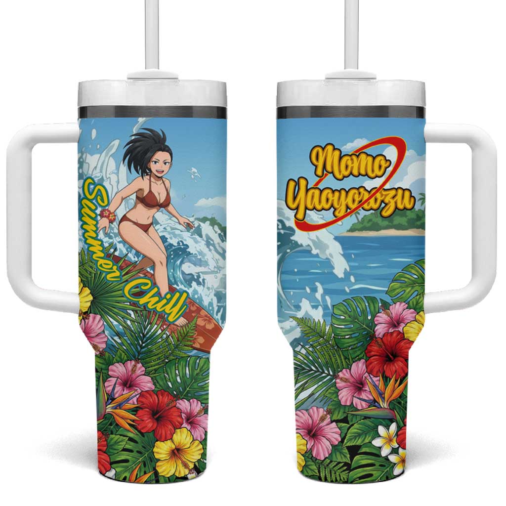 Momo Yaoyorozu Summer Chill Tumbler With Handle Tropical Anime Surf Adventure TS04