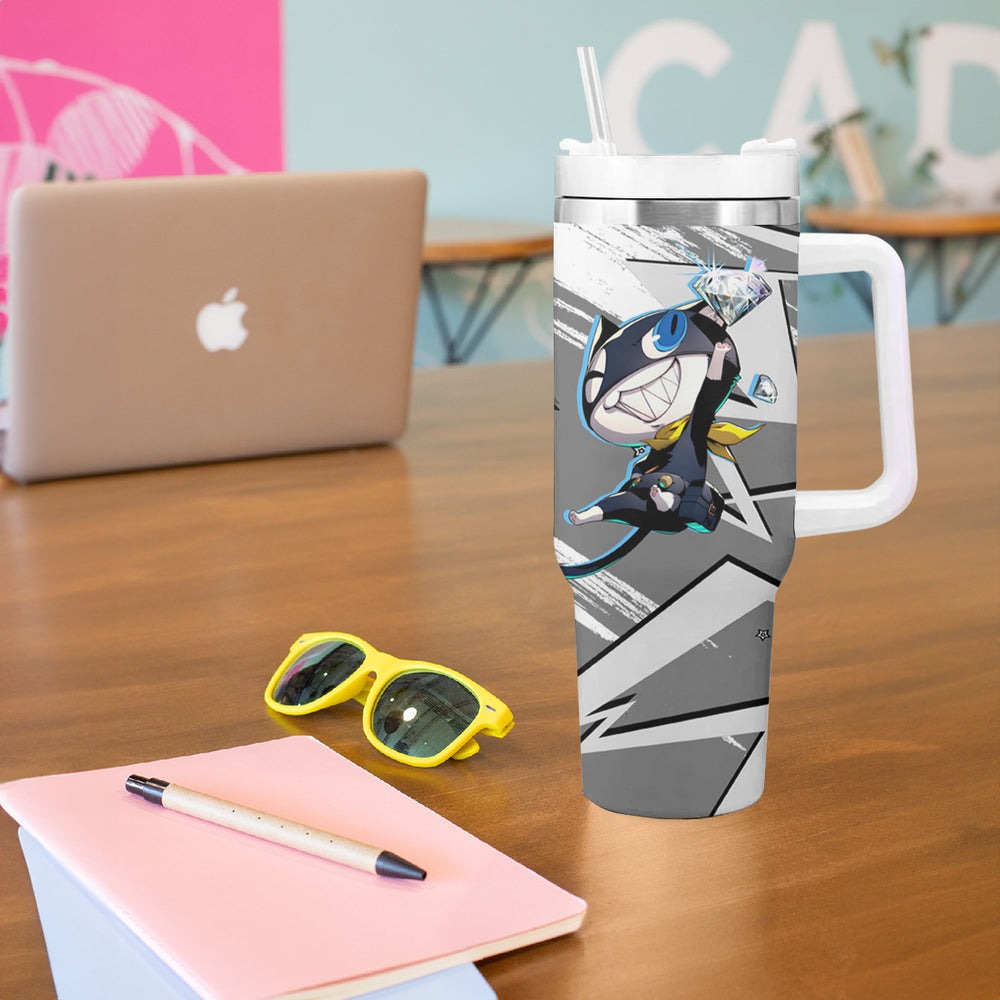 Morgana Persona Tumbler With Handle Anime Mix Polygon Cyber Style TS04 Morgana Persona Tumbler With Handle Anime Mix Polygon Cyber Style TS04