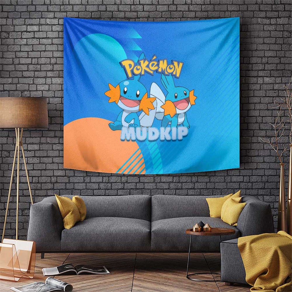 Mudkip Poké Tapestry Playful Blue Gradient Cartoon Style TS04 Mudkip Poké Tapestry Playful Blue Gradient Cartoon Style TS04