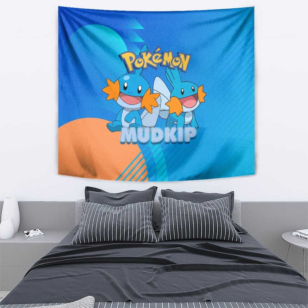 Mudkip Poké Tapestry Playful Blue Gradient Cartoon Style TS04 Mudkip Poké Tapestry Playful Blue Gradient Cartoon Style TS04