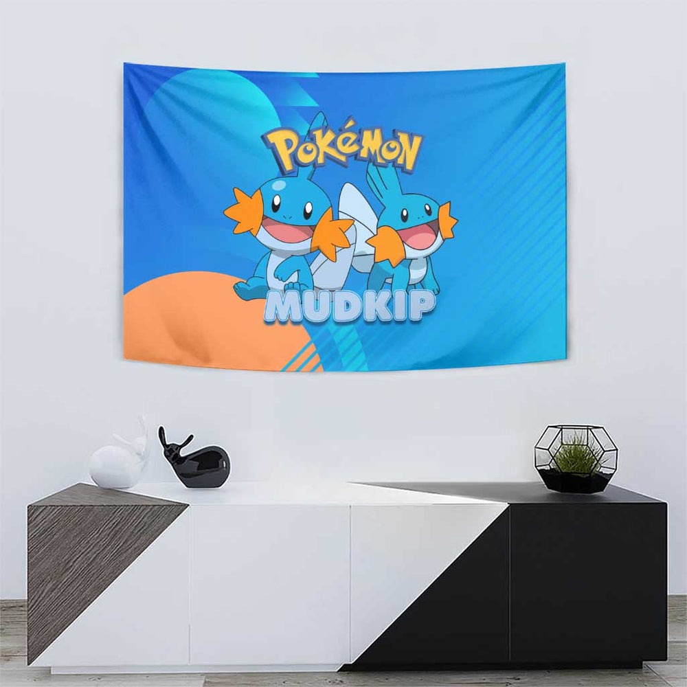 Mudkip Poké Tapestry Playful Blue Gradient Cartoon Style TS04 Mudkip Poké Tapestry Playful Blue Gradient Cartoon Style TS04