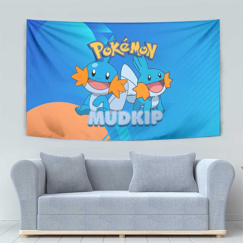 Mudkip Poké Tapestry Playful Blue Gradient Cartoon Style TS04 Mudkip Poké Tapestry Playful Blue Gradient Cartoon Style TS04