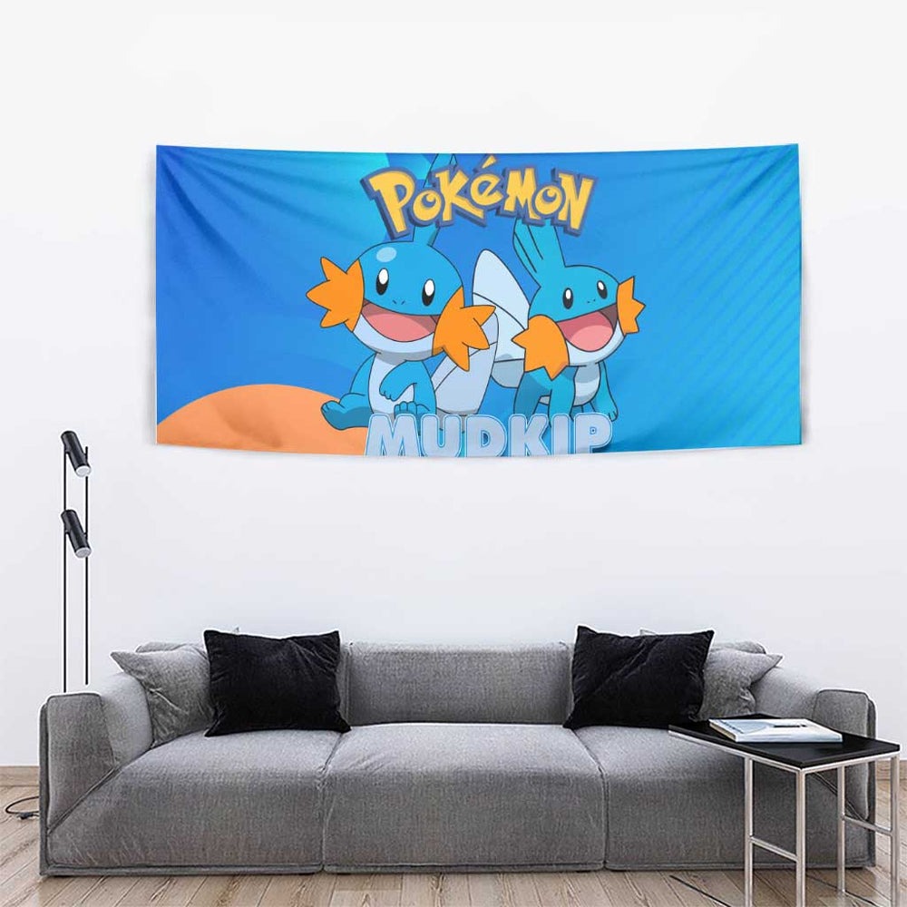 Mudkip Poké Tapestry Playful Blue Gradient Cartoon Style TS04 Mudkip Poké Tapestry Playful Blue Gradient Cartoon Style TS04