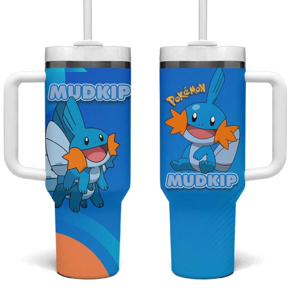 Mudkip Poké Tumbler With Handle Playful Blue Gradient Cartoon Style TS04 Mudkip Poké Tumbler With Handle Playful Blue Gradient Cartoon Style TS04