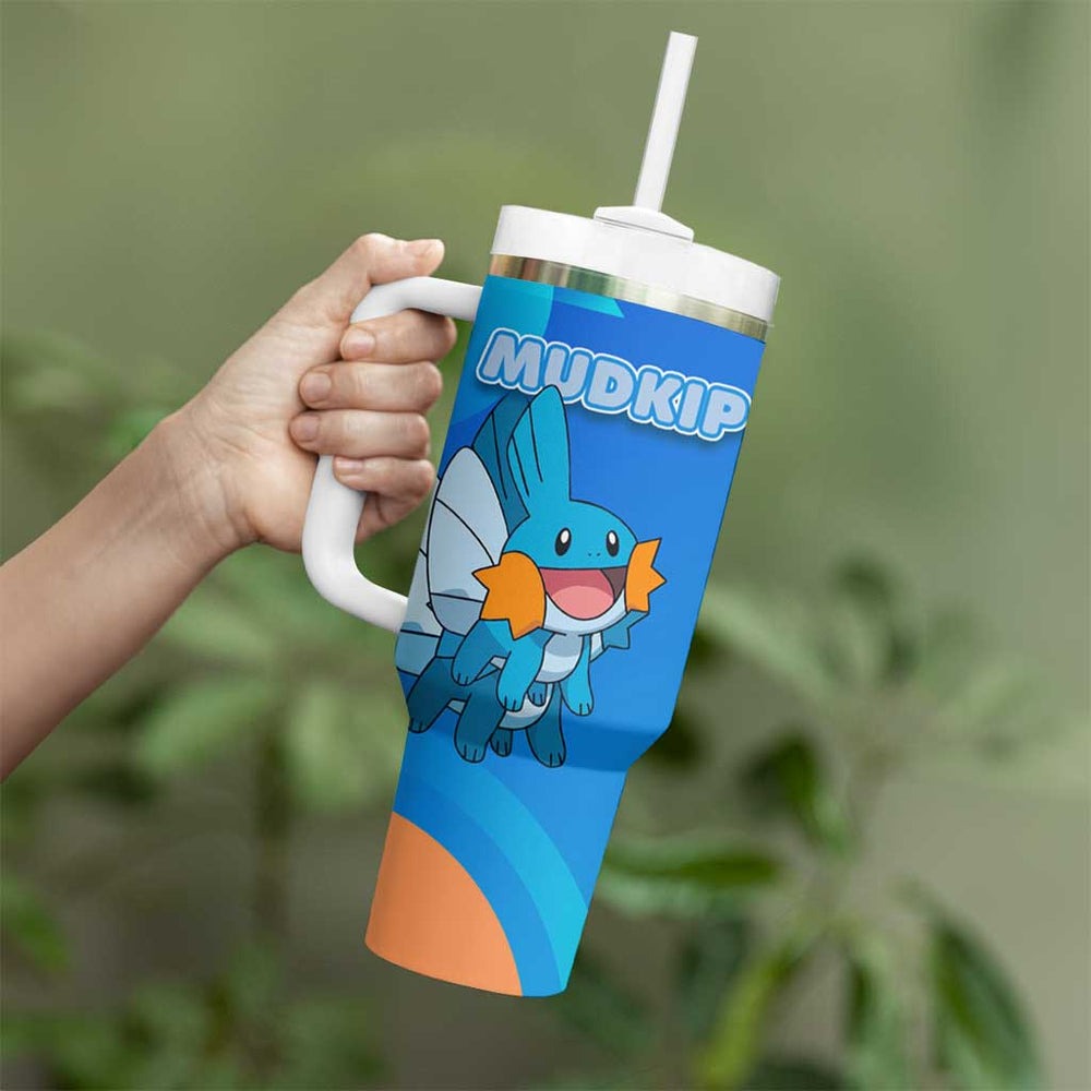 Mudkip Poké Tumbler With Handle Playful Blue Gradient Cartoon Style TS04 Mudkip Poké Tumbler With Handle Playful Blue Gradient Cartoon Style TS04