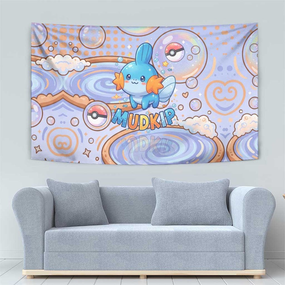 Mudkip Tapestry Playful Pastel Water Bubble Art TS04 Mudkip Tapestry Playful Pastel Water Bubble Art TS04