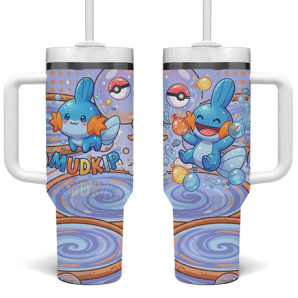 Mudkip Tumbler With Handle Playful Pastel Water Bubble Art TS04 Mudkip Tumbler With Handle Playful Pastel Water Bubble Art TS04