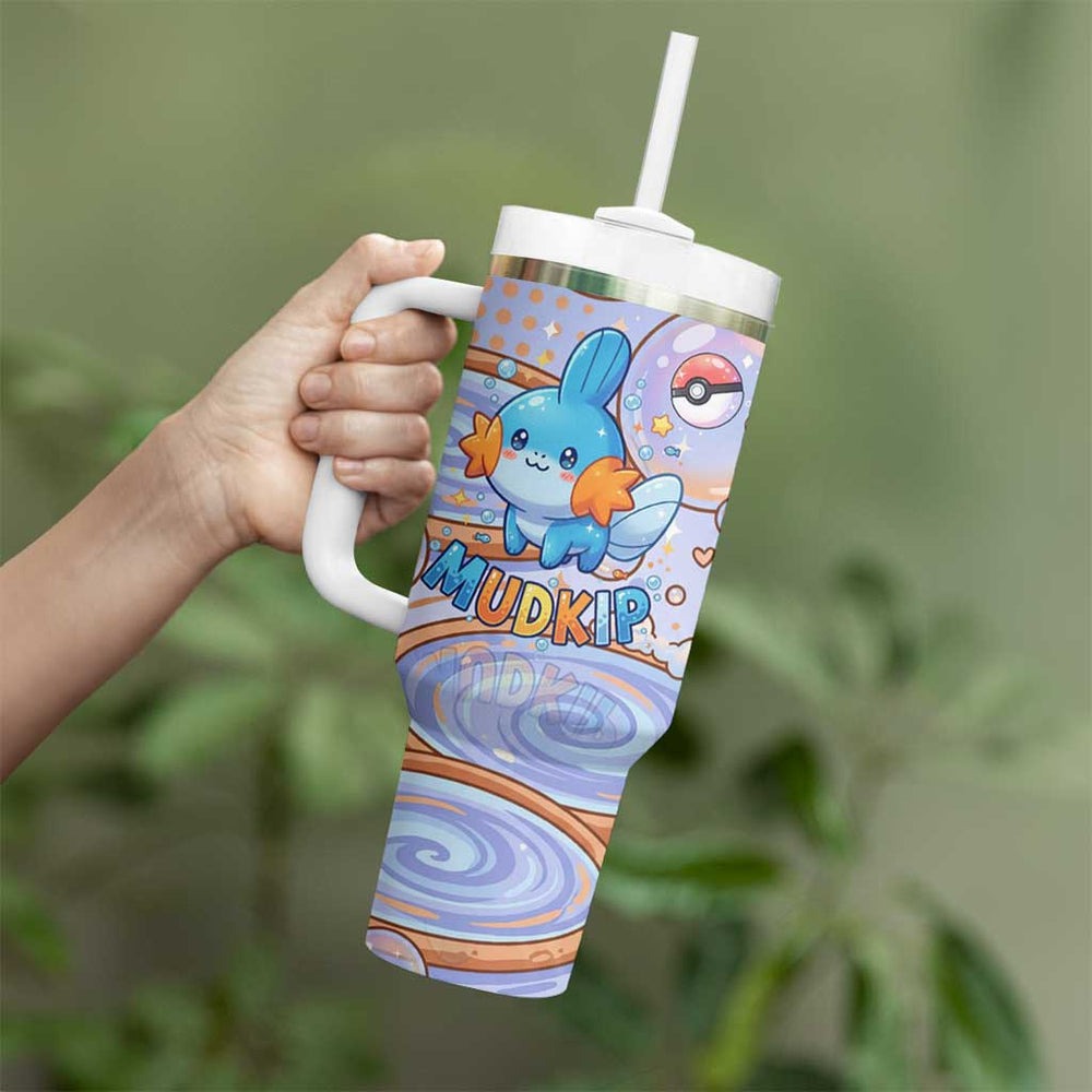 Mudkip Tumbler With Handle Playful Pastel Water Bubble Art TS04 Mudkip Tumbler With Handle Playful Pastel Water Bubble Art TS04