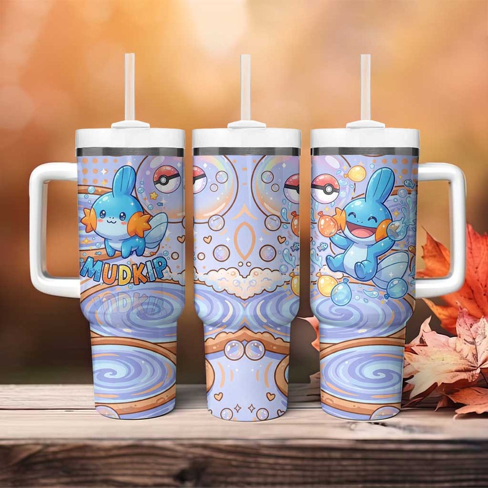 Mudkip Tumbler With Handle Playful Pastel Water Bubble Art TS04 Mudkip Tumbler With Handle Playful Pastel Water Bubble Art TS04