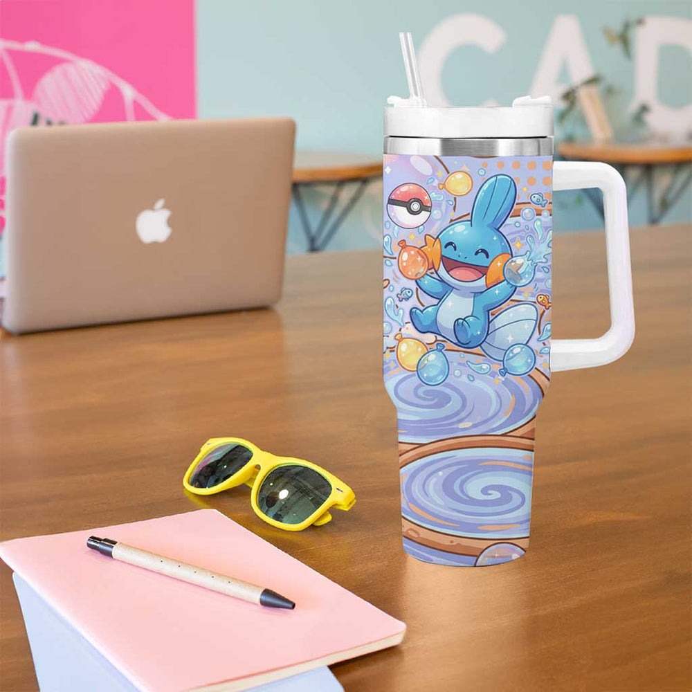 Mudkip Tumbler With Handle Playful Pastel Water Bubble Art TS04 Mudkip Tumbler With Handle Playful Pastel Water Bubble Art TS04