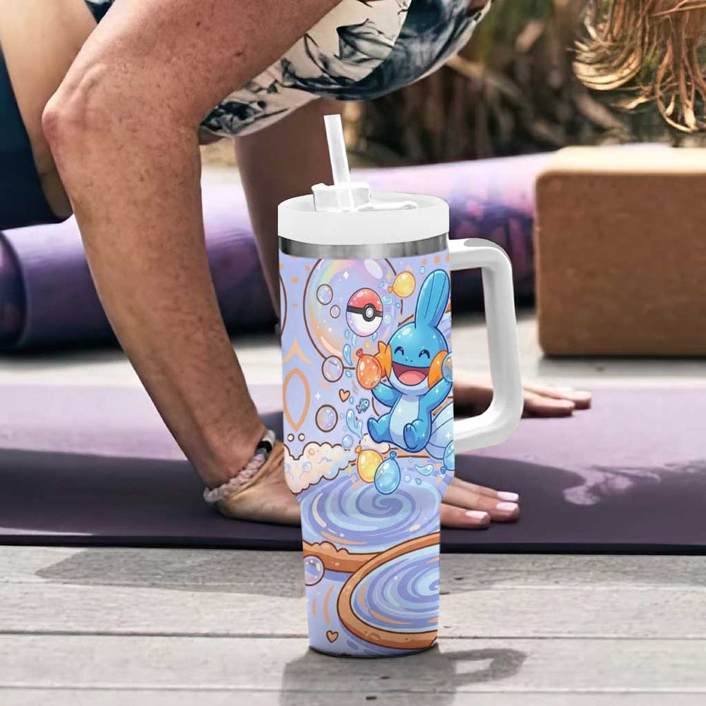 Mudkip Tumbler With Handle Playful Pastel Water Bubble Art TS04 Mudkip Tumbler With Handle Playful Pastel Water Bubble Art TS04